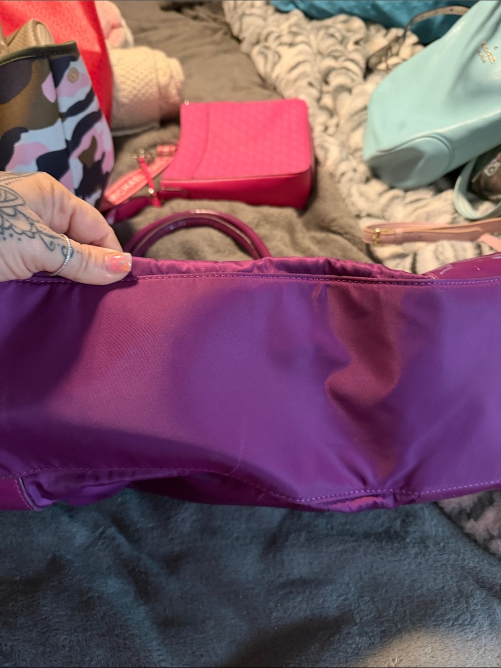 Tory Burch Magenta Nylon Tote with Glossy Logo - Picture 5 of 5